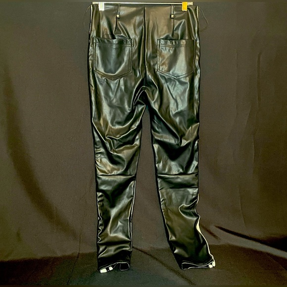 Black Pleather Lace Up Pants w/White Varsity Stripes - Picture 2 of 6